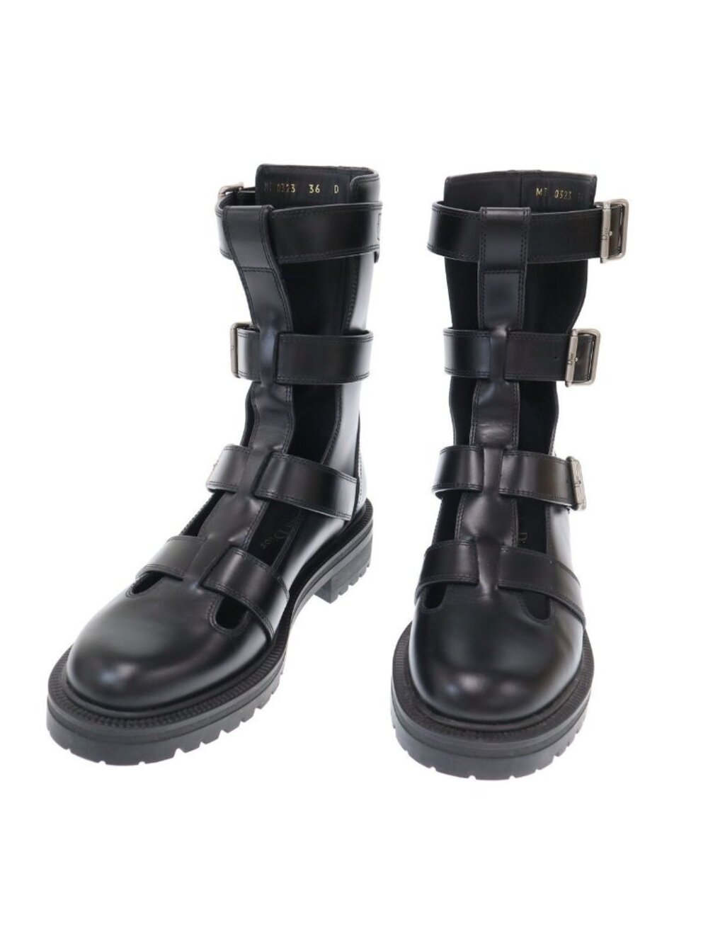 Dior Cutout Strap Leather Combat Boots Black